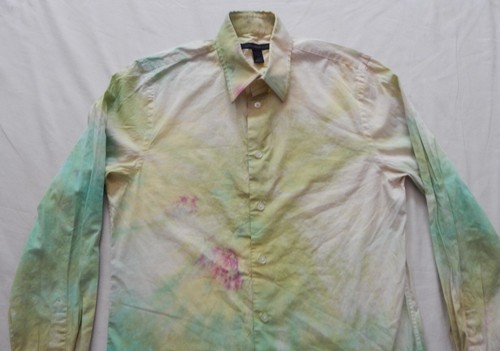 Tie Dye Green Yellow Long Sleeve Button Up Shirt - Small Mens Hand Made Abstract - Picture 5 of 6