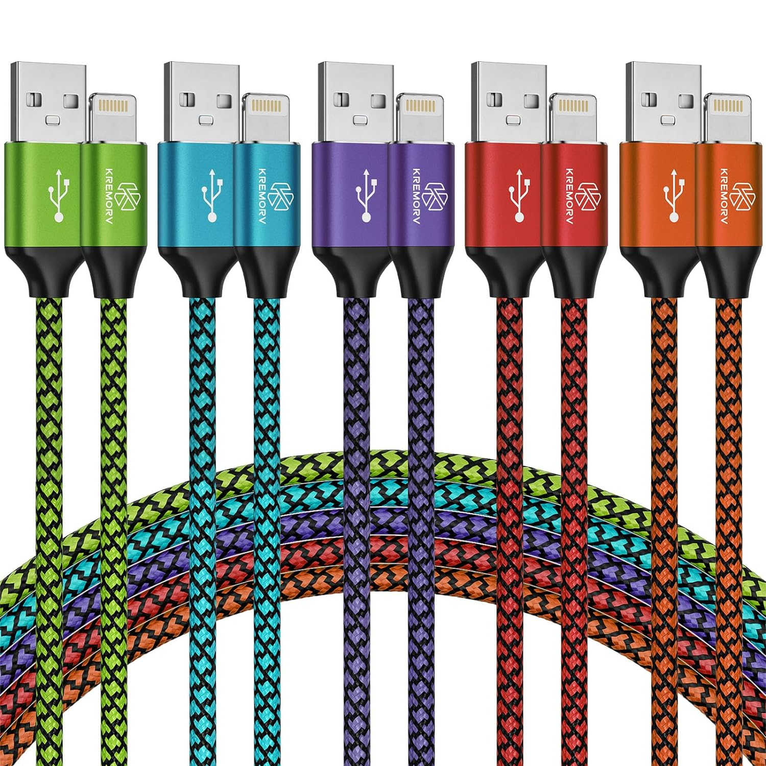 Iphone Charger 5 Pack 10 Ft USB Lightning Cable Apple Mfi Certified Cable Fas...-image