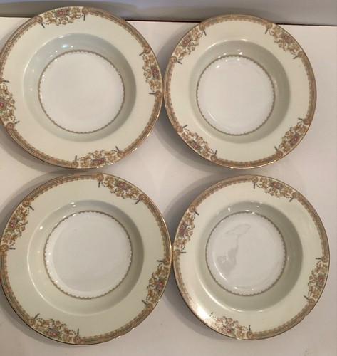 4 Noritake China Sonora #3940 breit umrandet 8 Zoll Suppenschalen Deko besetzt Japan