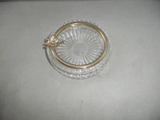 Vintage Heavy Cut Glass Ashtray with Gold Trim & Maple Leaf 4.25" Diameter