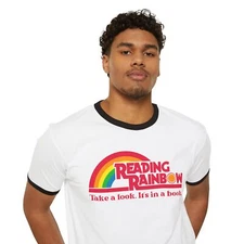 Vintage Reading Rainbow T-Shirt – Retro Book Lover Tee, 80s Ringer Shirt