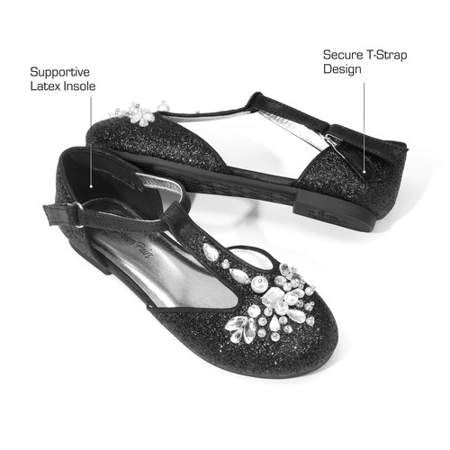 Baby Girls Mary Jane Dress Shoes Pearl T-Strap Flower Wedding Princess Flats - Picture 5 of 35