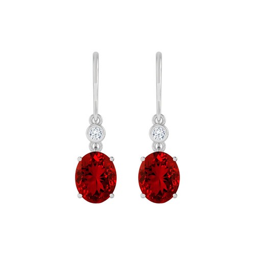 Ruby & Diamond 925 Sterling Silver July Birthstone Dangle Earring #1004