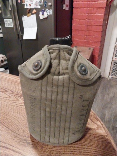 Old U.S. Collette US MILITARY CANTEEN Cup Cover OD Green With Aluminum Canteen