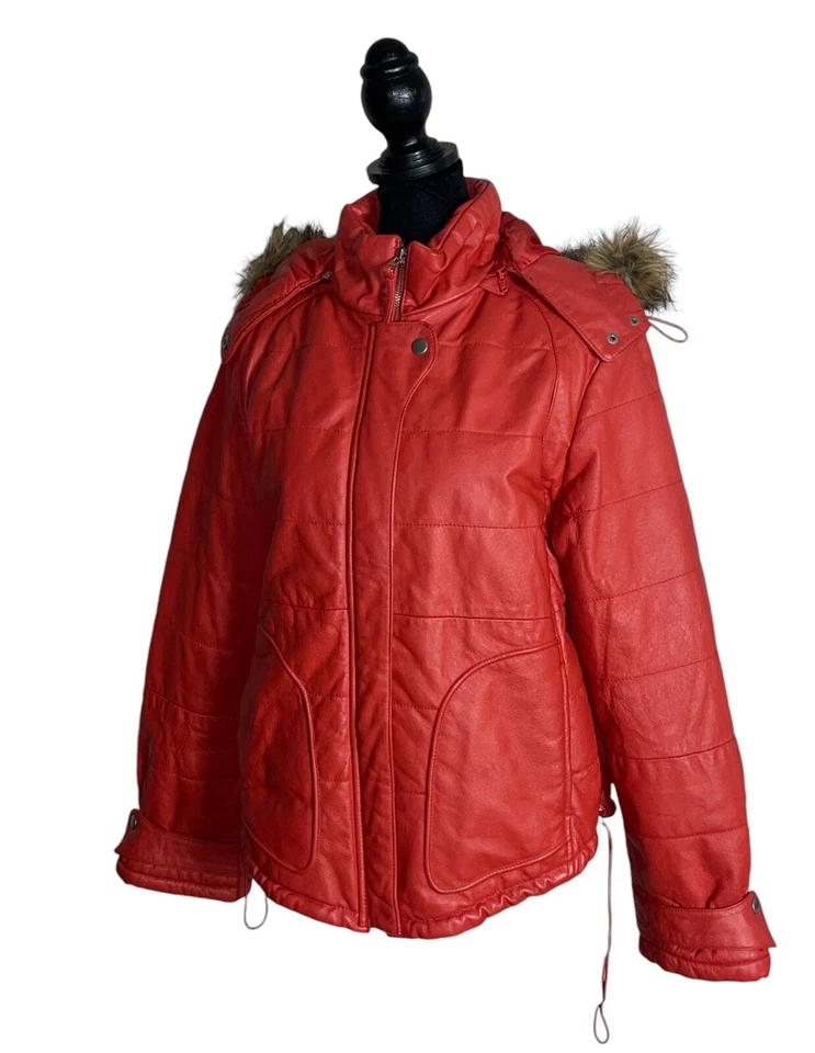 Chaqueta de cuero parka naranja para mujer Wilsons con capucha de piel sintética Foto 4 de 4