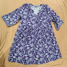 J Jill Dress Size XL Purple Paisley 3/4 Sleeve V Neck Boho Knee Length Pullover