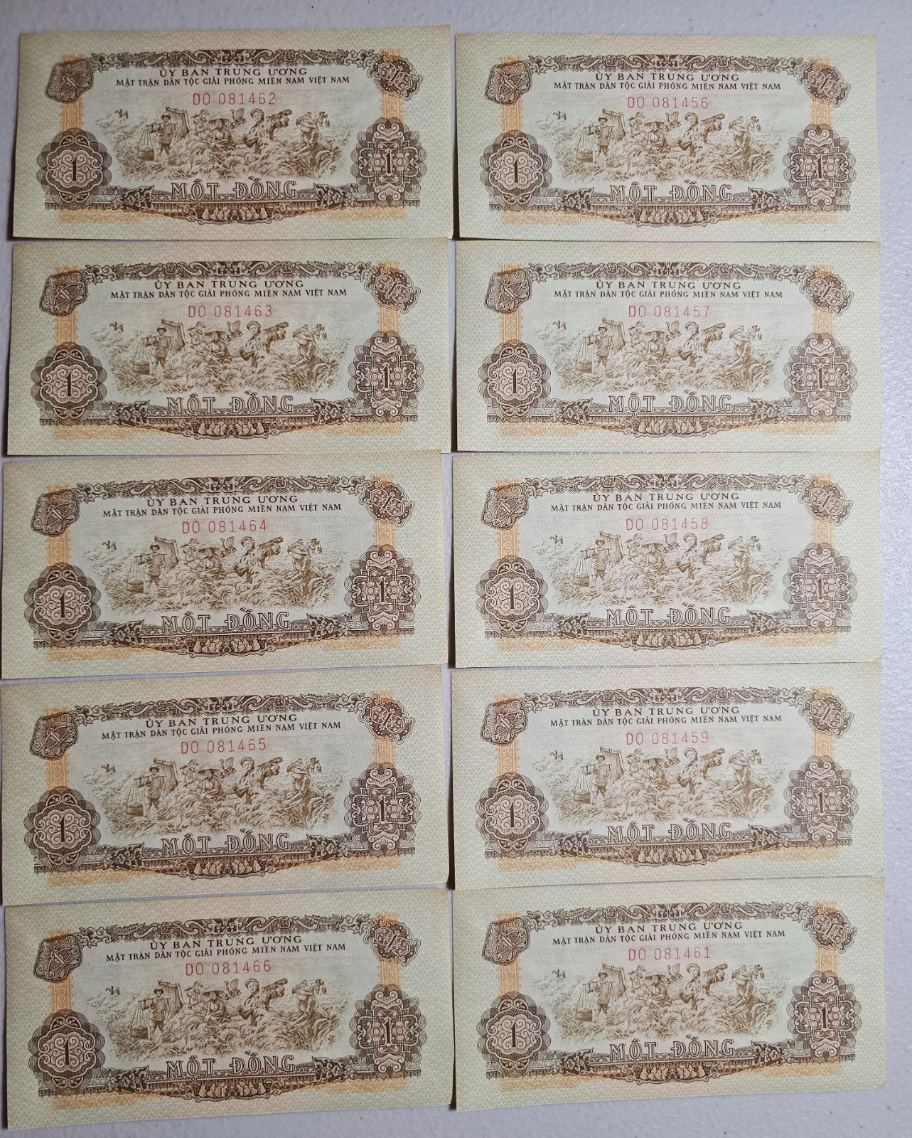 South Vietnam National Liberation Front (Viet Cong) 1 Dong 1968, Lot of 10