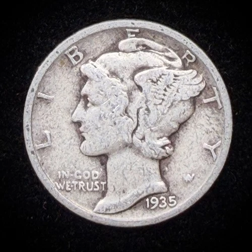 90% Silver - 1935 Mercury Dime Circulated Junk Silver US Coin - A1-22