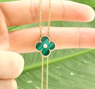 VAN CLEEF -MALACHITE & DIAMOND ALHAMBRA NECKLACE 18K YG W/ BOX