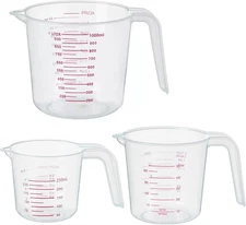 Measuring Cup Set - 3 Pack Plastic Cups for Baking and Cooking (250ml-1000ml)