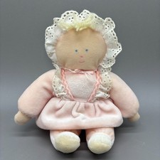 Vintage Eden Toys Musical Baby Doll Plush Pink Dress Eyelet Lace Bonnet 9" WORKS