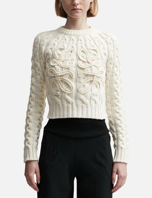 $1,500 Loewe Cream Cable-Knit Crewneck Sweater S