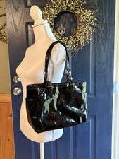 Coach Signature C Embossed Patent leather satchel shoulder bag. Black.
