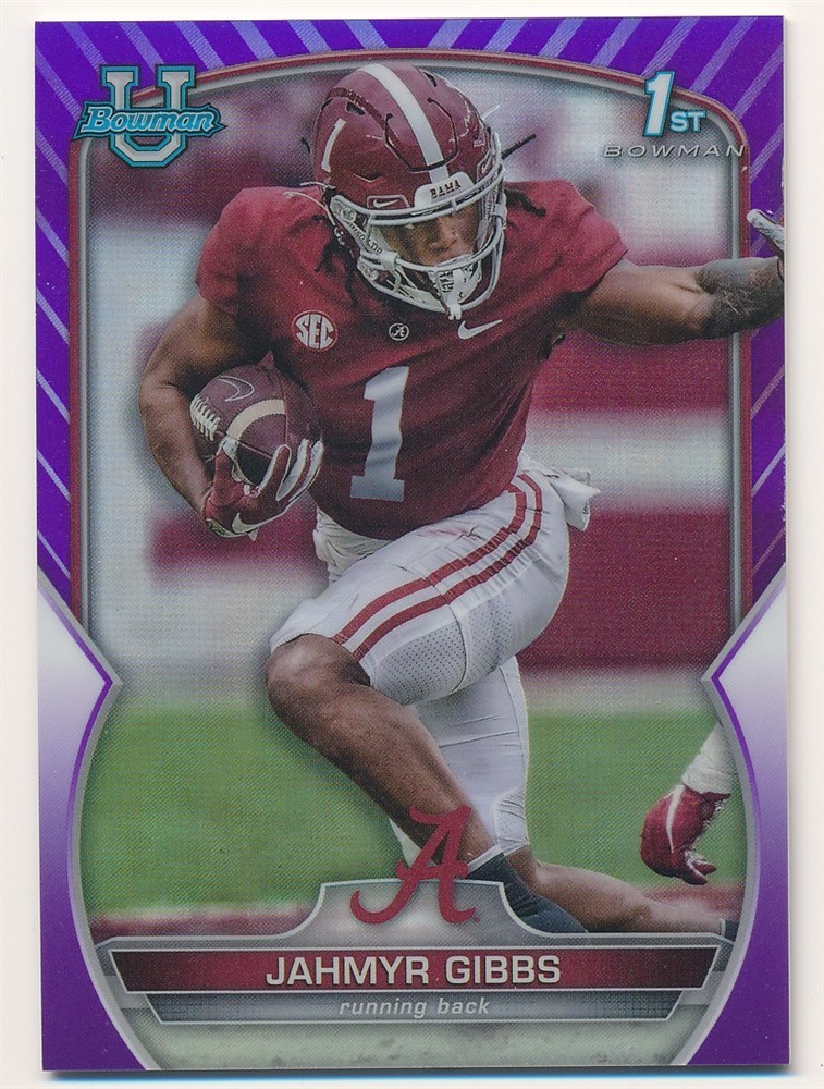 JAHMYR GIBBS 2022 BOWMAN UNIVERSITY CHROME PURPLE REFRACTOR #82 SP #275/399