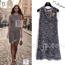 CHANEL 11S Courteney Cox Navy CC Summer Stretch Knit Dress Crochet trim 34 US 2