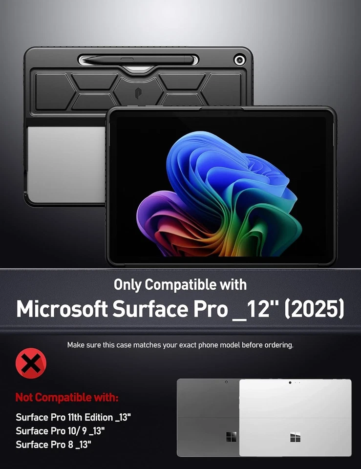 Poetic For Microsoft Surface Pro 12-inch 1st Edition 2025 Case Silicone Black - Image 2 of 4