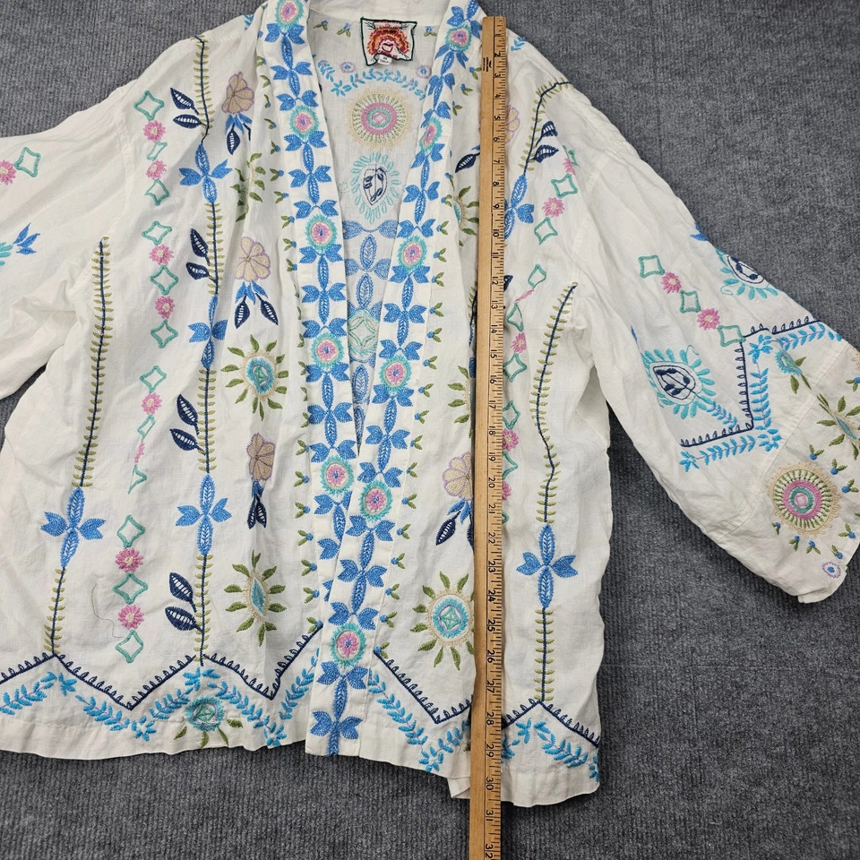 Женское льняное кимоно Johnny Was Oriel 3X белая куртка с вышивкой богемное побережье - Изображение 3 из 4