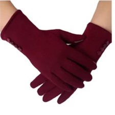 knit gloves w/ faux fur lining, brown, 1 size, button trim