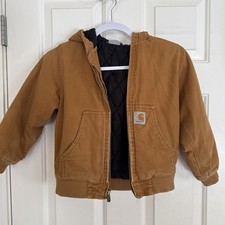 Carhartt Jacket Youth Kids Size XS 6 Brown Hooded Quilted Duck Canvas Zip Up