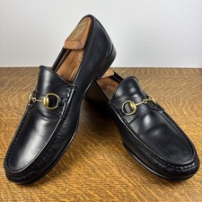 Gucci 1953 Black Leather Gold Horsebit Loafers Made in Italy Men's 10 VGUC
