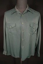 Vintage Late 1940's Dark Green Rayon Gabardine Shirt Size Medium Good Condition
