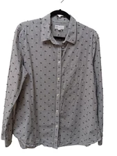 Gap Womens XL Gray Striped Fitted Boyfriend Dobby Print Button Down Preppy Y2k 