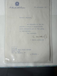 LETTER SIGNED BY ANDREOTTI GIULIO 18/09/1955 UACC COA CERTIFICATE