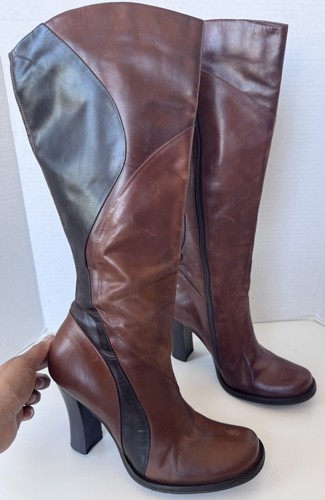 Kenneth Cole REACTION Hermana Chani Marrón Color Bloque Tacón Remolino Botas Y2K Años 90 - Imagen 2 de 15