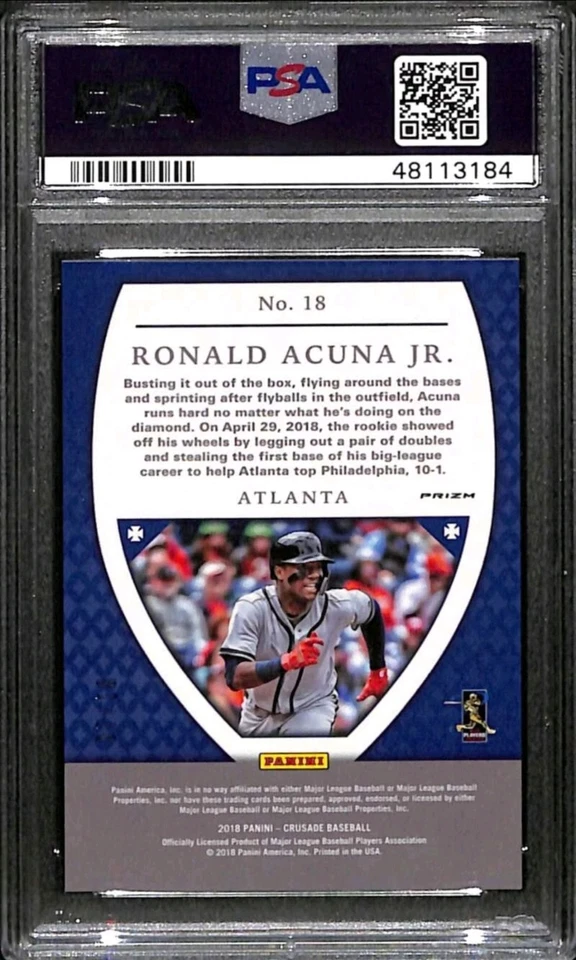 2018 Panini Chronicles Gold Refractor Crusade Ronald Acuna Jr. RC/10 PSA 9 ✨️ Foto 2 de 2