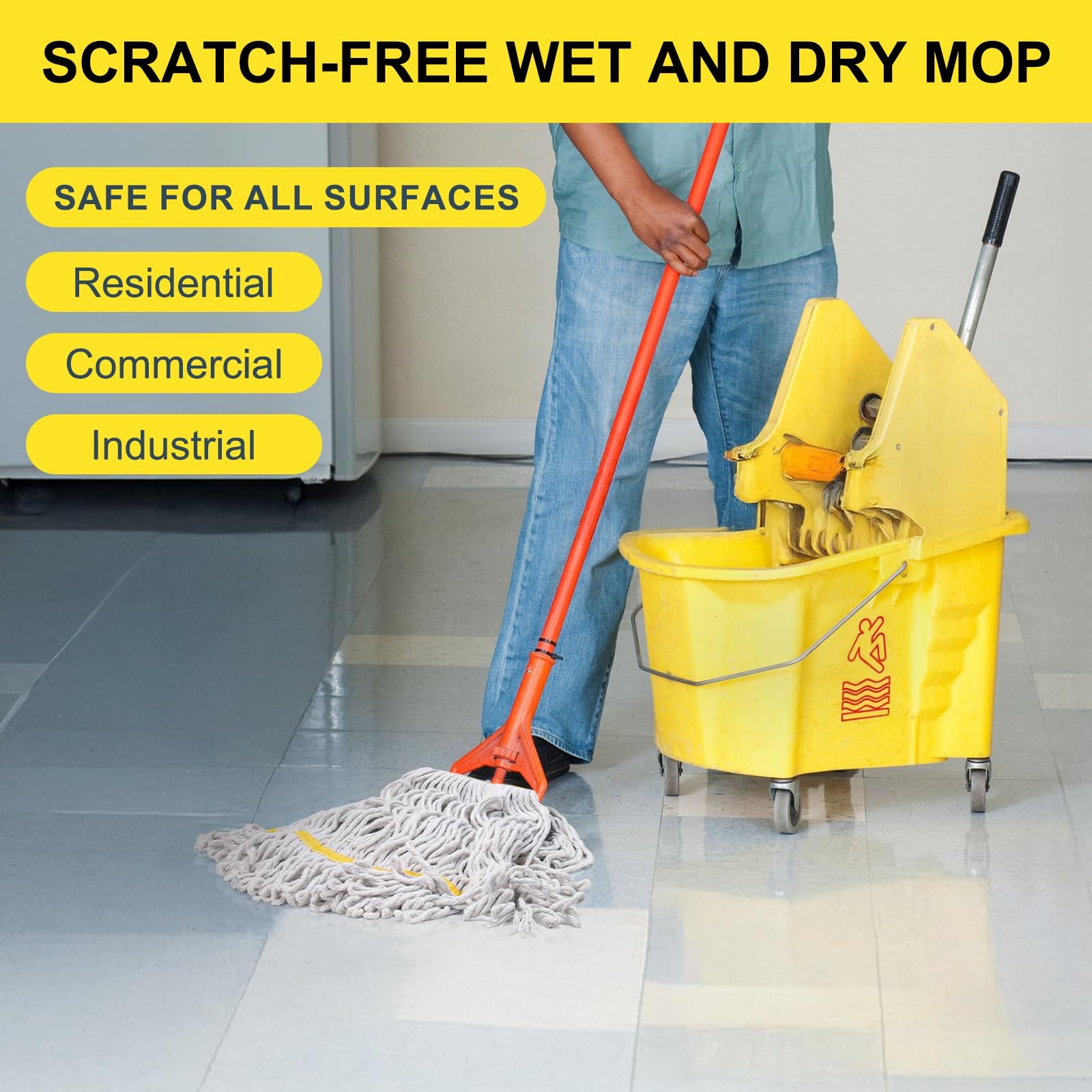 6 Pack Heavy Duty Commercial Mop Head Replacement,Wet Industrial Cotton Loope...