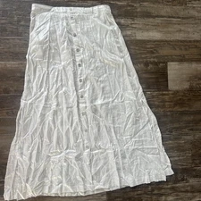 C&C California Linen Blend Silver  Button Up Midi Skirt Lagenlook  Size Large