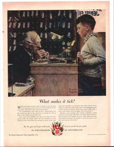 1950 THE WATCHMAKERS OF SWITZERLAND Original Vintage Promo Ad Norman Rockwell
