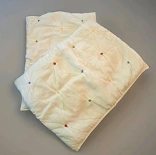 Pottery Barn Pair White Quilted Euro Pillow Covers •Embroidered Color Tufts 25”L