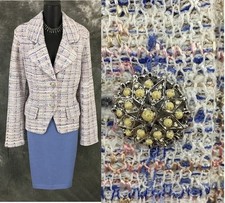 BEAUTIFUL St John collection knit Blue pink white multi jacket skirt suit 12