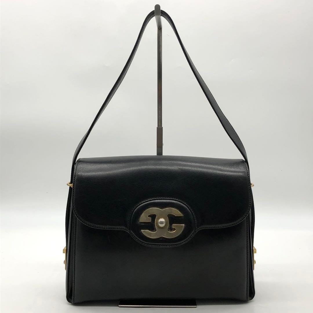 Gucci Vintage Interlocking Shoulder Bag Handbag Leather Black Women Used Italy