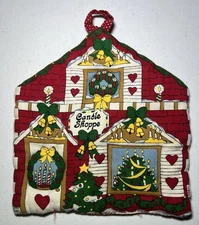 Vintage B&D Pot Holder Christmas Holiday “Candle Shoppe” Town Village Hangable