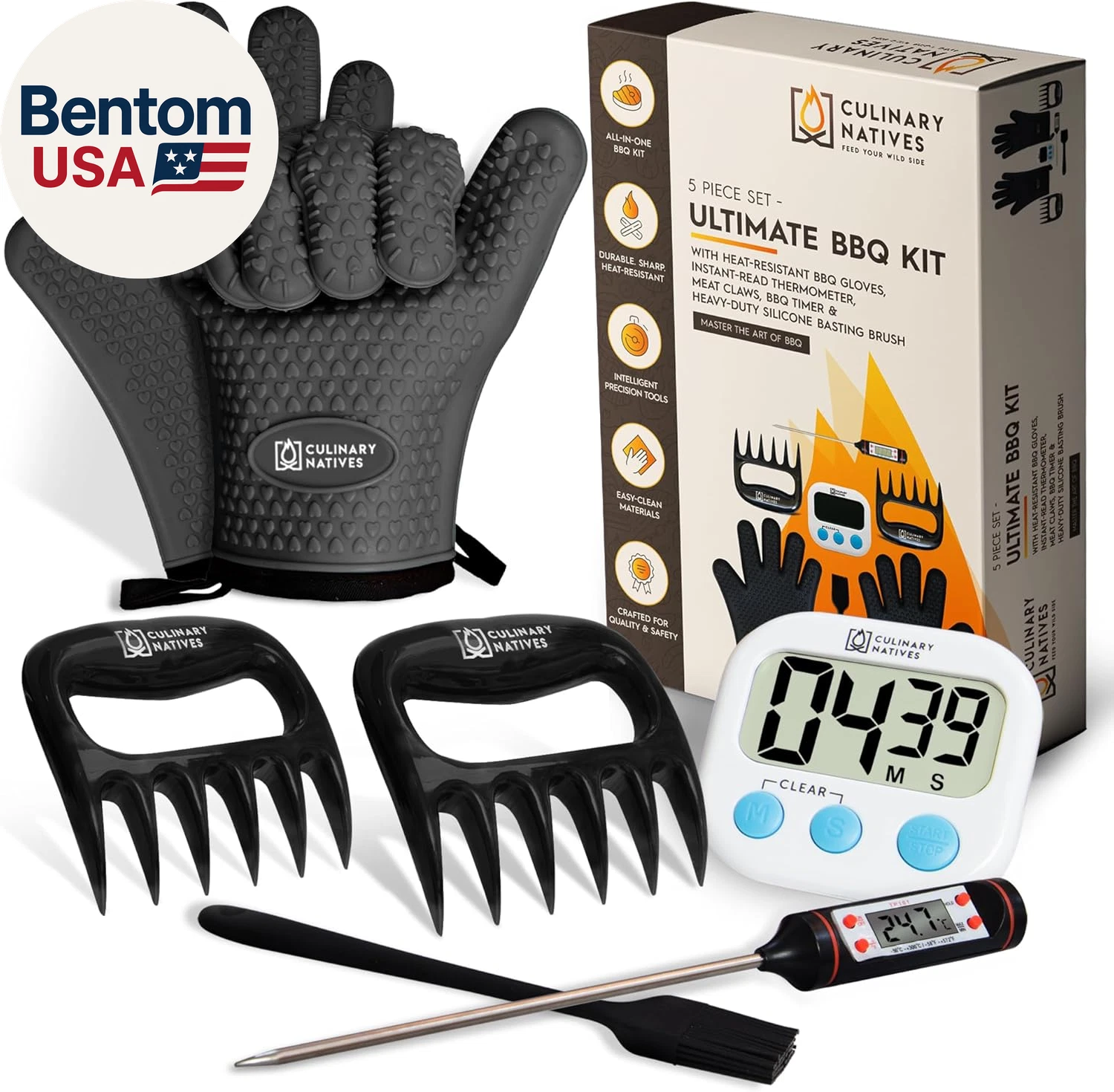 Smoker Gloves and Meat Claws | Instant-Read Thermometer, Timer & Brush | No.1 He