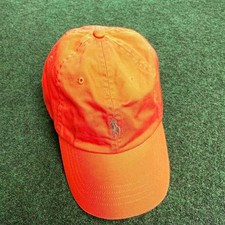 Vintage Polo Ralph Lauren Hat Cap Strapback Orange Small Brown Pony OS Cotton