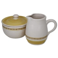 Franciscan Hacienda Gold Creamer Lidded Sugar Bowl Set USA Vintage 1960's