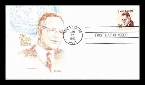 DR JIM STAMPS US COVER DR RALPH BUNCHE GREAT AMERICANS FDC TUDOR HOUSE