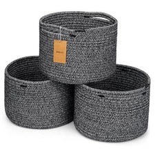 Small Rope Baskets for Storage, Baskets for Gifts Empty, Cute Round Black-3PCS