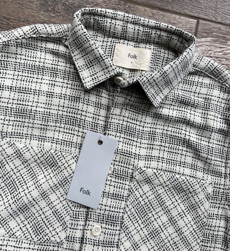 NWT FOLK 2 Chest Pocket Overshirt Ecru Check L (4) - Picture 3 of 8