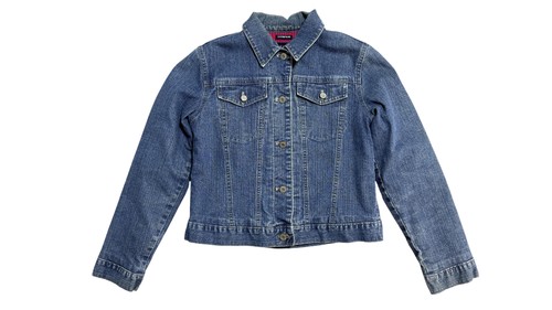Vintage Gap Kids Denim Jacket Youth XXL 14-16 Blue Rainbow Stripe Knit Lined Y2K