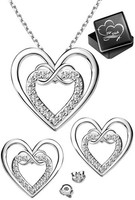 Kristall Schmuckset Herz Kette Mit Ohrringe 925 Silber Geschenk FüR Damen Frauen