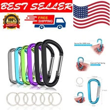 6 Pack Aluminum Carabiner Clips 3" D-Shaped Keychain Hooks, Lightweight & Dur...