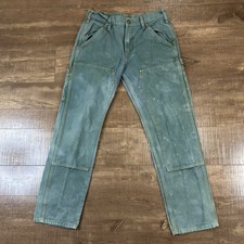 Vintage Carhartt b361 Custom Dyed Green Double Knee Pants 32x30 Unique G3