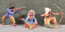 Vintage Elastolin 7cm Indian Figure Lot 3pc 2 Composition 1 Plastic Germany RARE