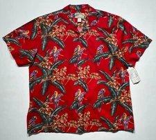 Paradise Found Hawaiian Shirt 2XL Red w/Purple Parrots