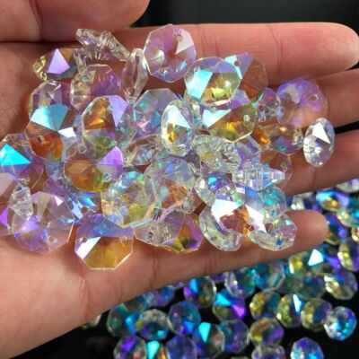 10pcs Aurora Kristallglas Octagon Prism Kronleuchter Kette Teil - Sun Fänger DIY