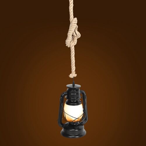 Retro Vintage Rope Hanging LED Lantern Pendant Light For Home Bar Shop HG YA - Picture 1 of 12